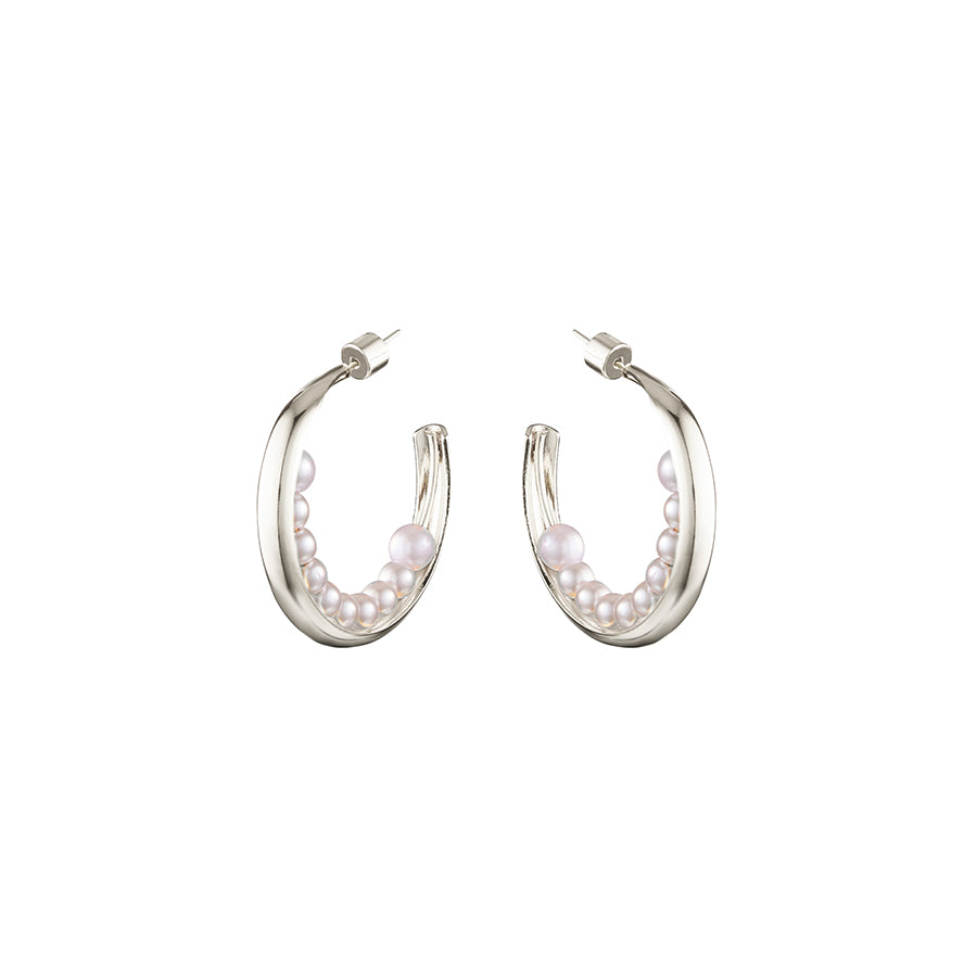 LUNA PEARL HOOPS - SILVER