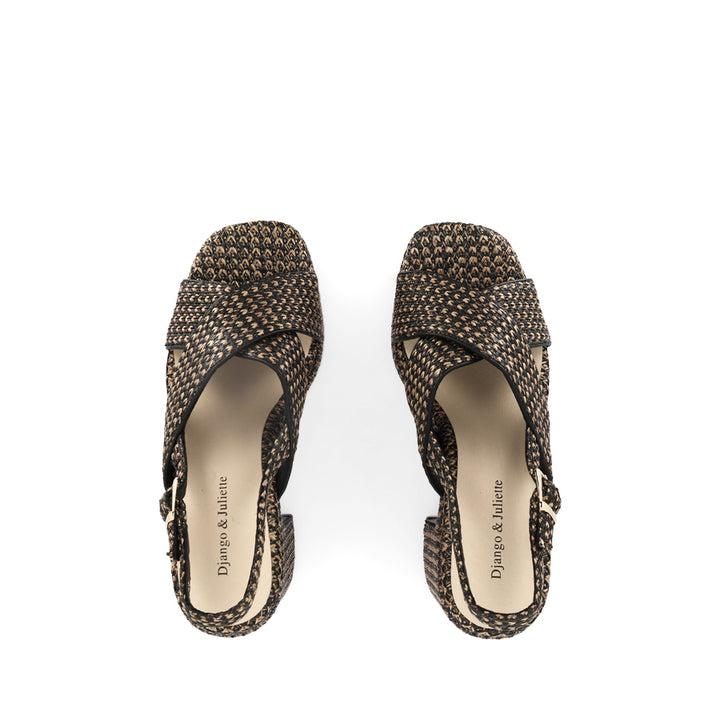 KIPPERS - BLACK/TAN RAFFIA