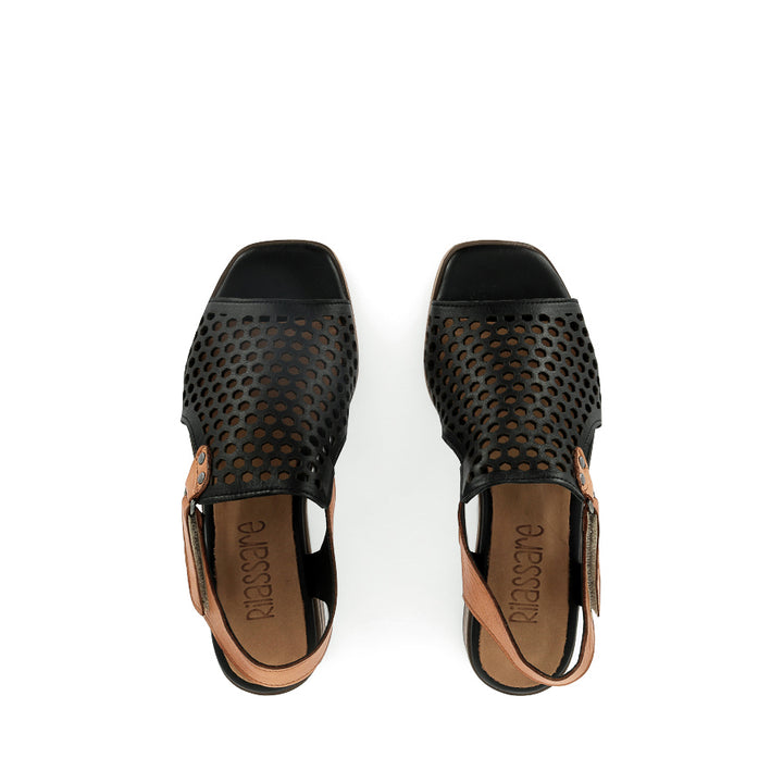 DENISE - BLACK/TAN MIX LEATHER