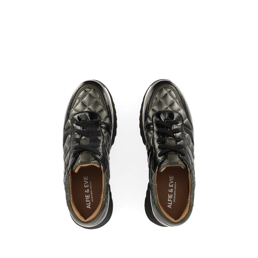 HELENA - BLACK PATENT / KHAKI NYLON