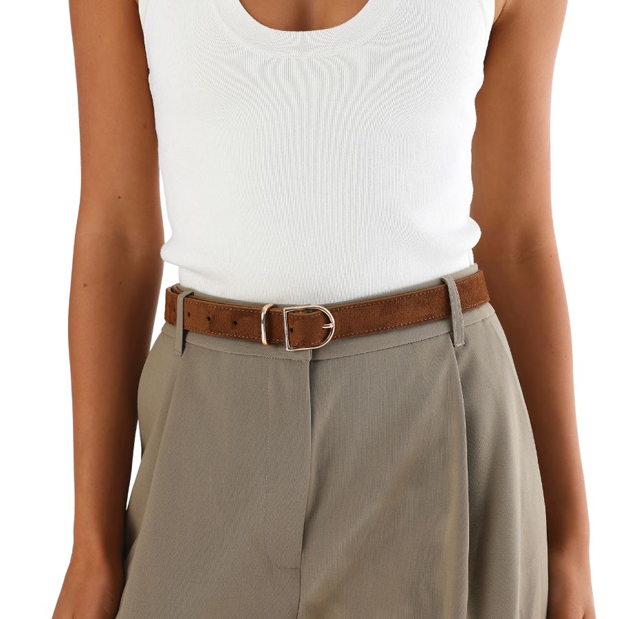CYLLA BELT - TAN SUEDE-GOLD