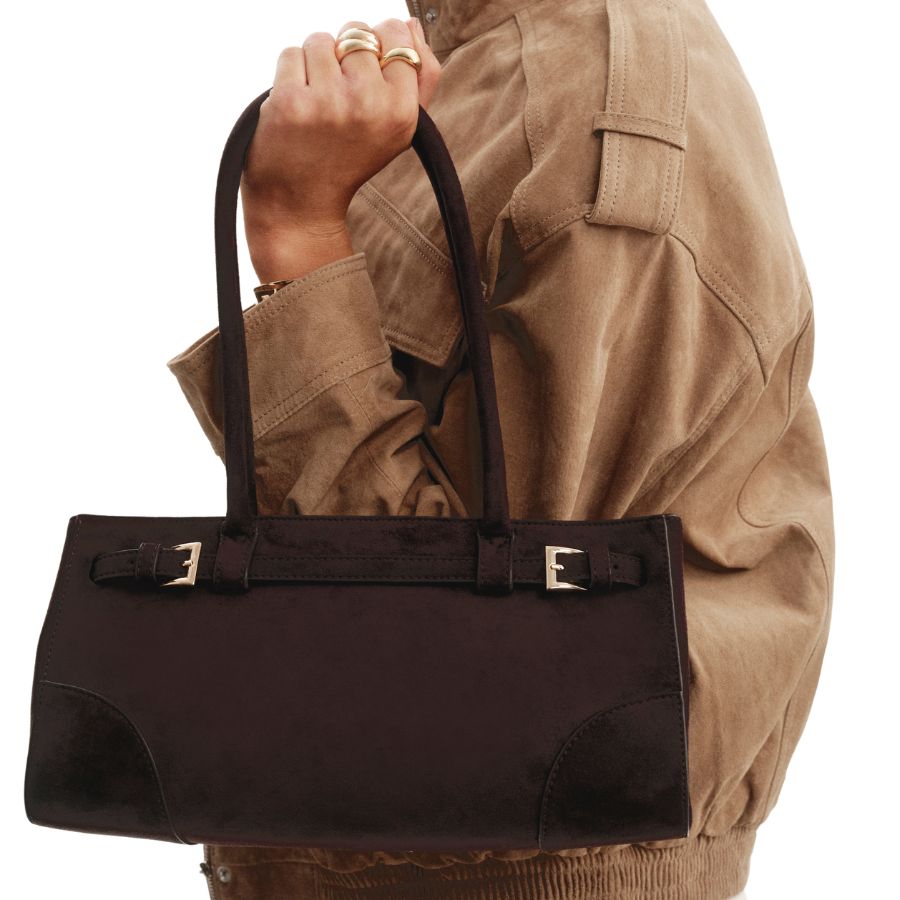 NADIA SHOULDER BAG - DARK CHOCOLATE SUEDE