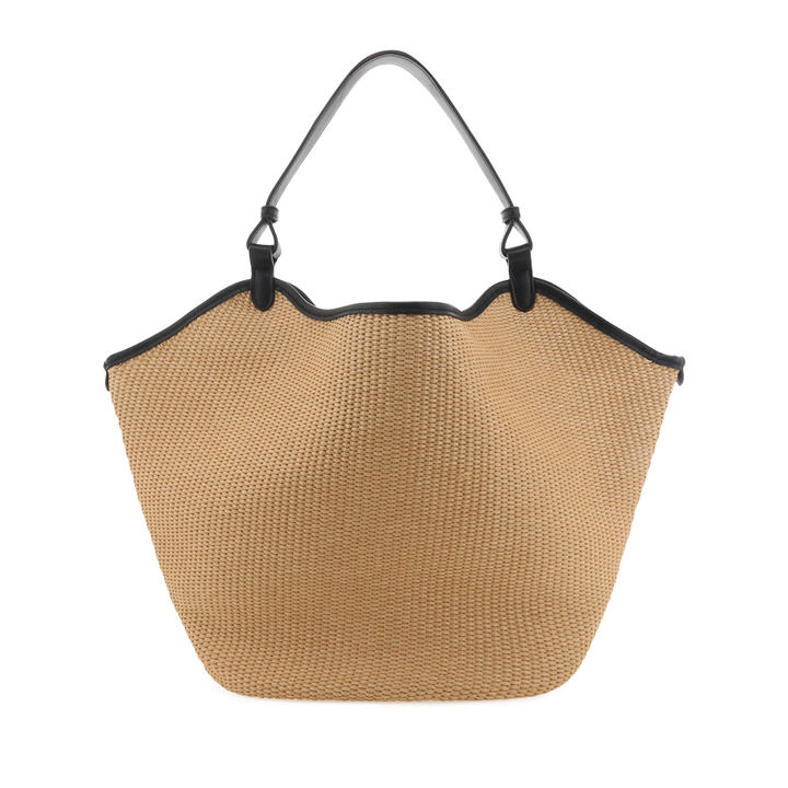 SARAH SHOULDER BAG - NATURAL RAFFIA-BLACK