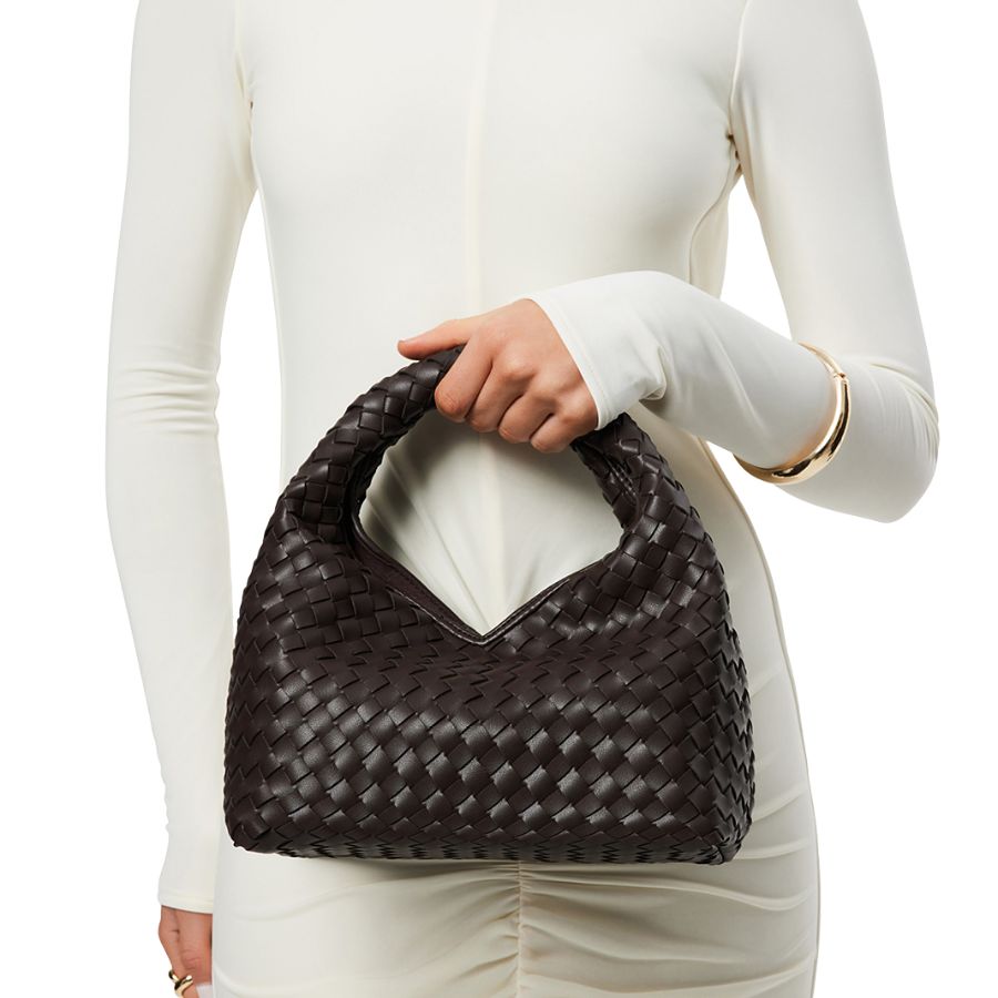 SOLENE WOVEN HANDLE BAG - CHOCOLATE