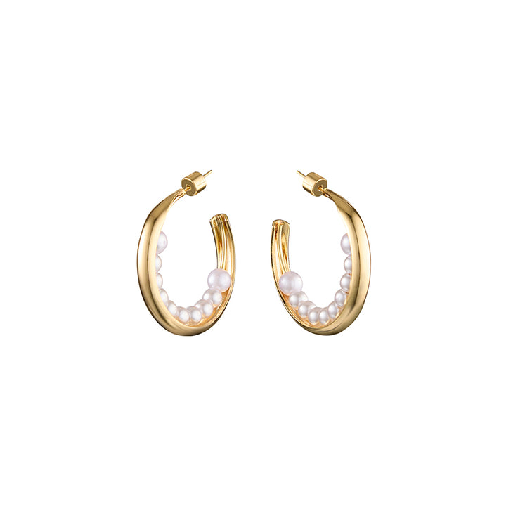 LUNA PEARL HOOPS - GOLD