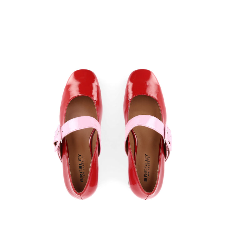 PAGODA - RED PATENT/PINK LEATHER