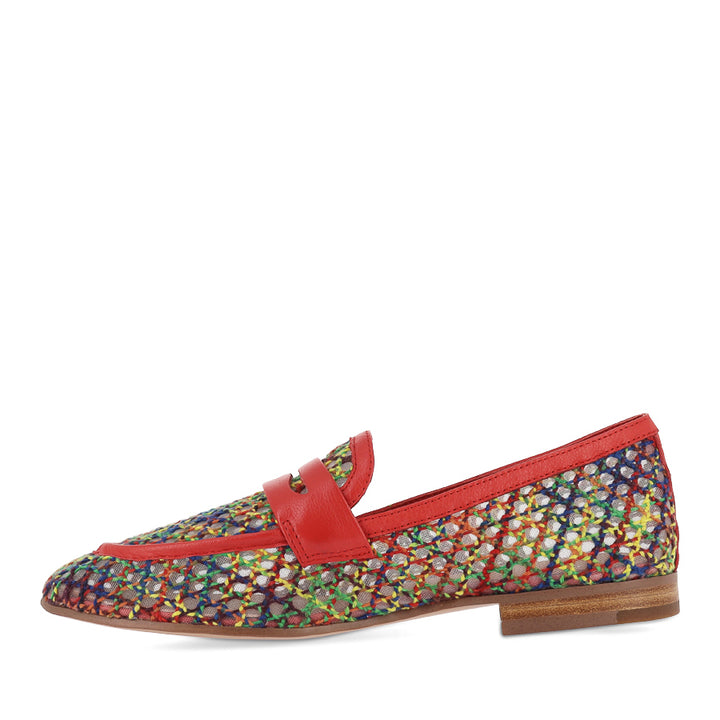 IRAS - BRIGHT MULTI RED RAFFIA LEATHER