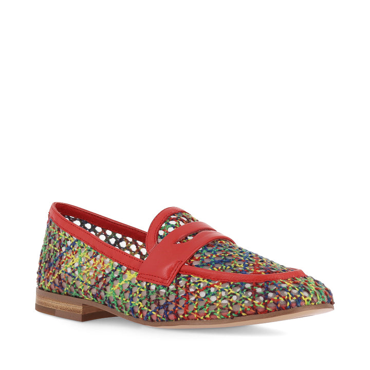IRAS - BRIGHT MULTI RED RAFFIA LEATHER