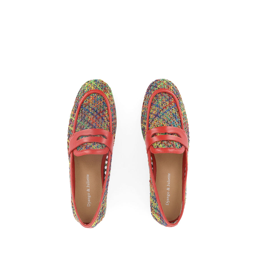 IRAS - BRIGHT MULTI RED RAFFIA LEATHER