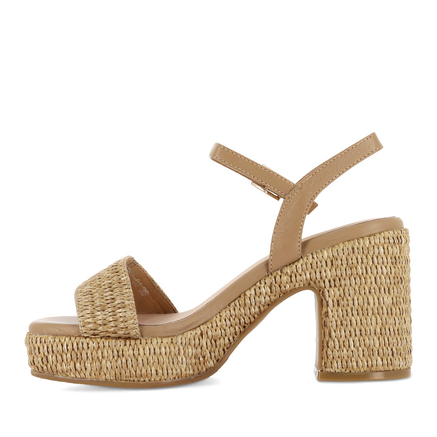 KONDRY - NATURAL RAFFIA CAMEL LEATHER