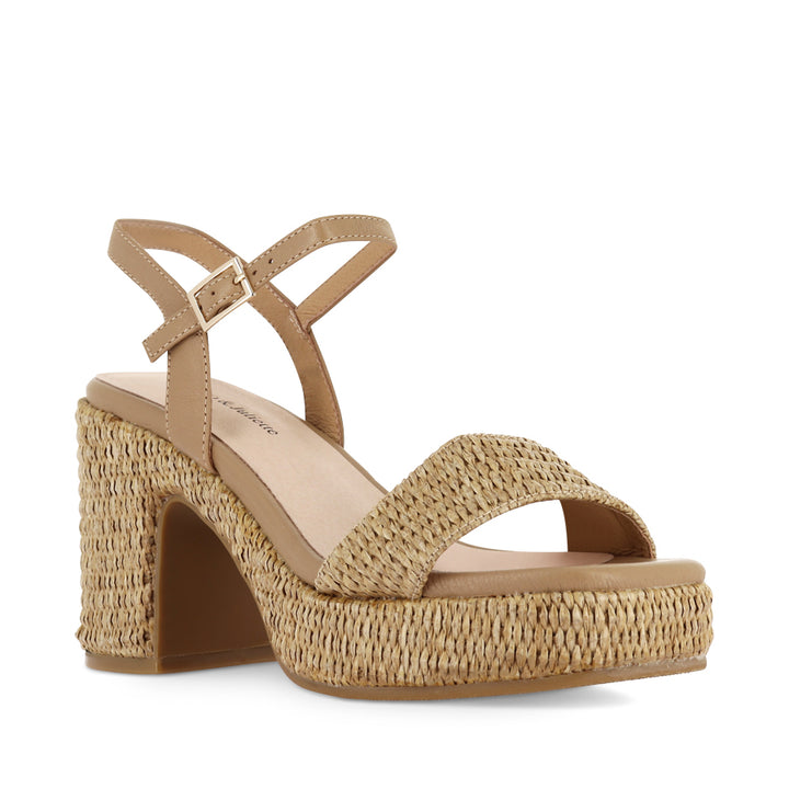 KONDRY - NATURAL RAFFIA CAMEL LEATHER