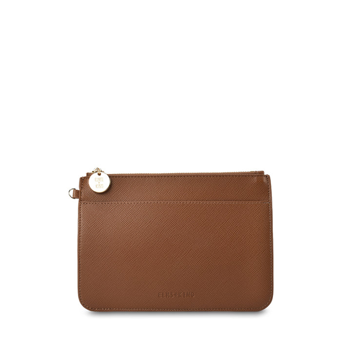 FLAT POUCH - TAN SAFFIANO