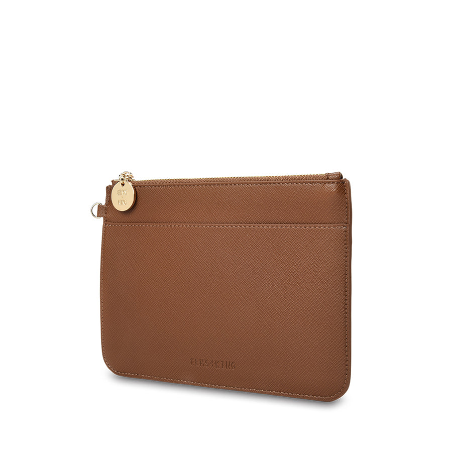 FLAT POUCH - TAN SAFFIANO
