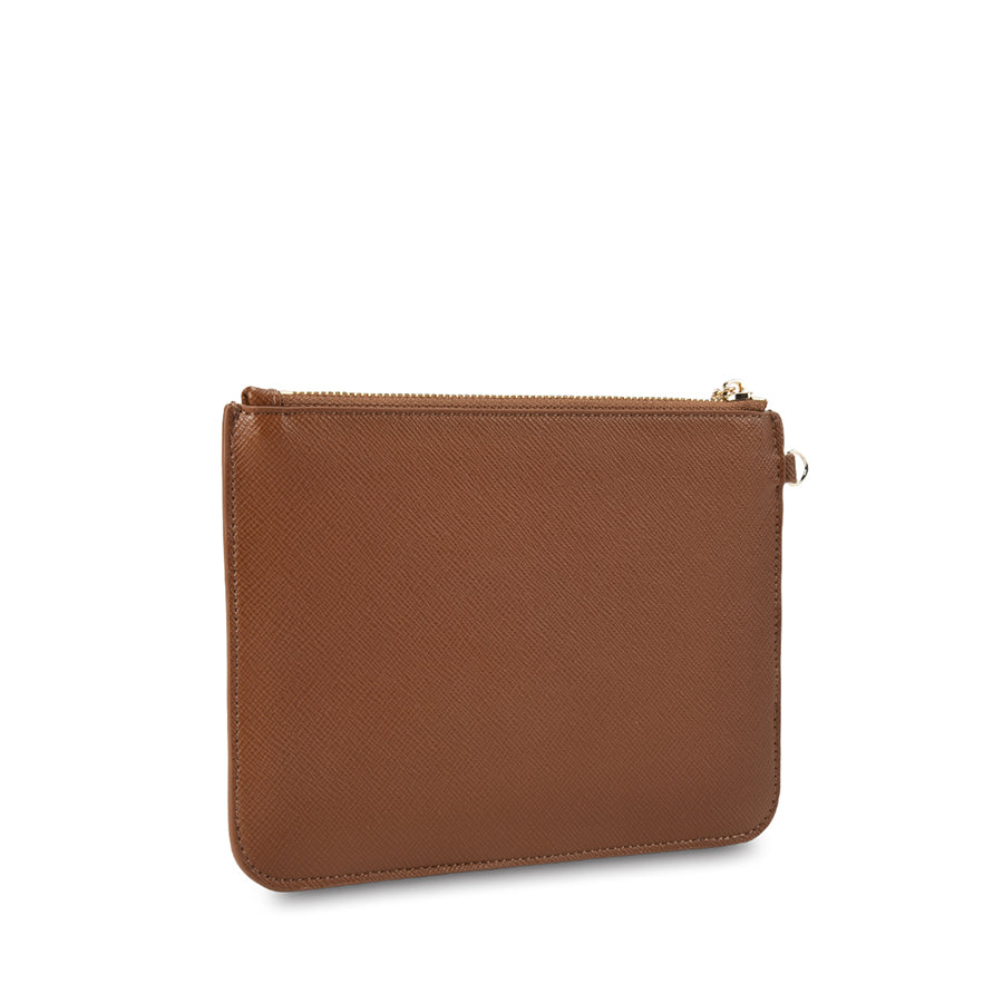 FLAT POUCH - TAN SAFFIANO