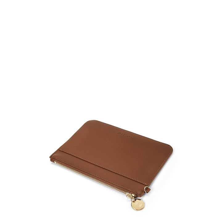 FLAT POUCH - TAN SAFFIANO