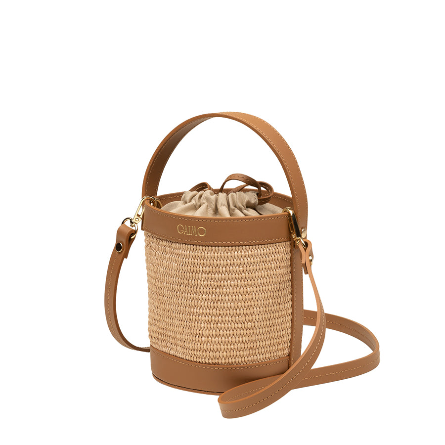 BOMBON - NATURAL RAFFIA TAN LEATHER