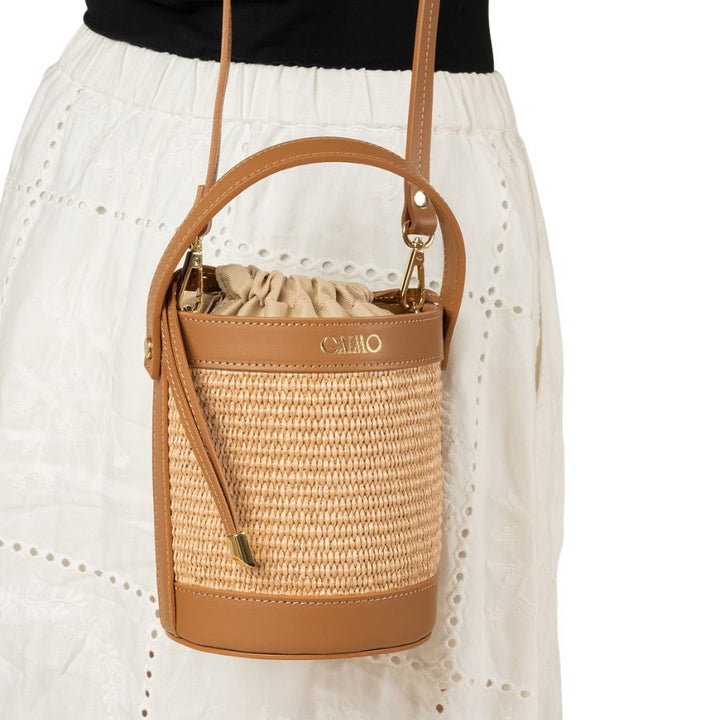 BOMBON - NATURAL RAFFIA TAN LEATHER