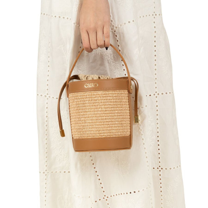 BOMBON - NATURAL RAFFIA TAN LEATHER