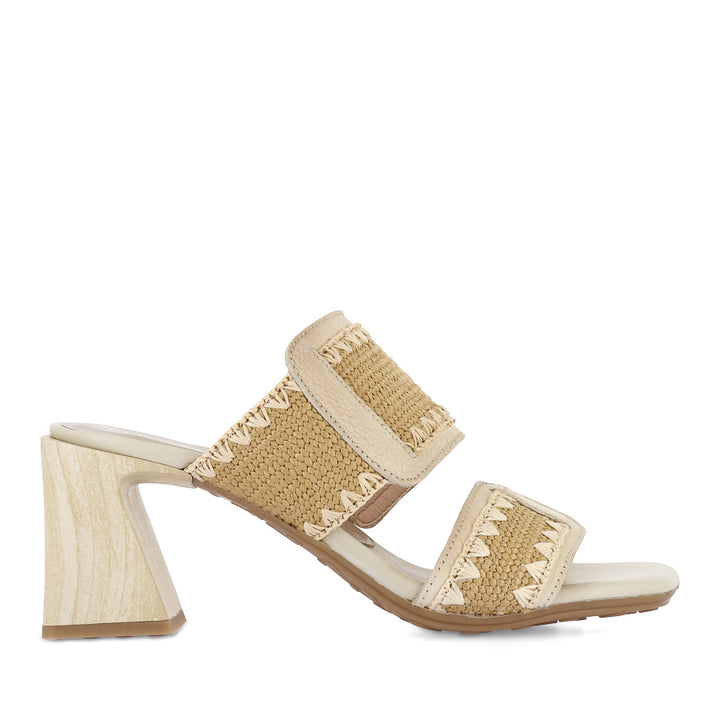 MIAMI - LATTE LEATHER / NATURAL RAFFIA