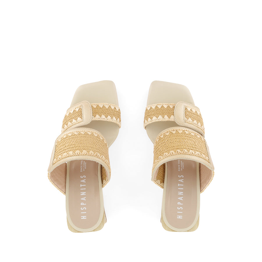 MIAMI - LATTE LEATHER / NATURAL RAFFIA