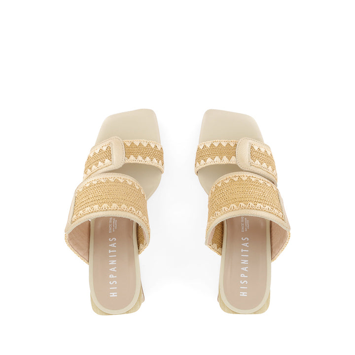 MIAMI - LATTE LEATHER / NATURAL RAFFIA