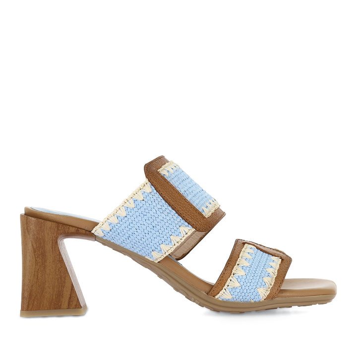 MIAMI - TAN LEATHER/LIGHT BLUE RAFFIA