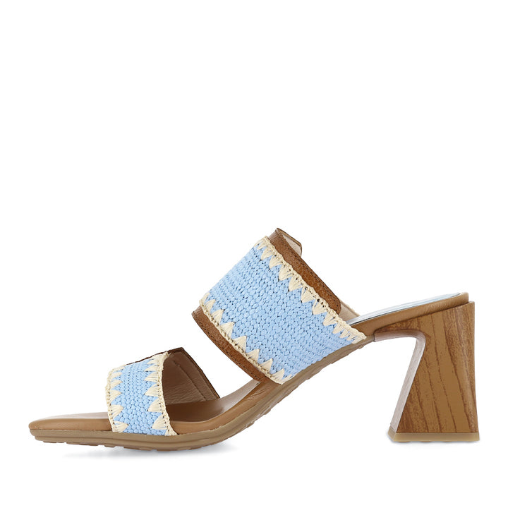 MIAMI - TAN LEATHER/LIGHT BLUE RAFFIA