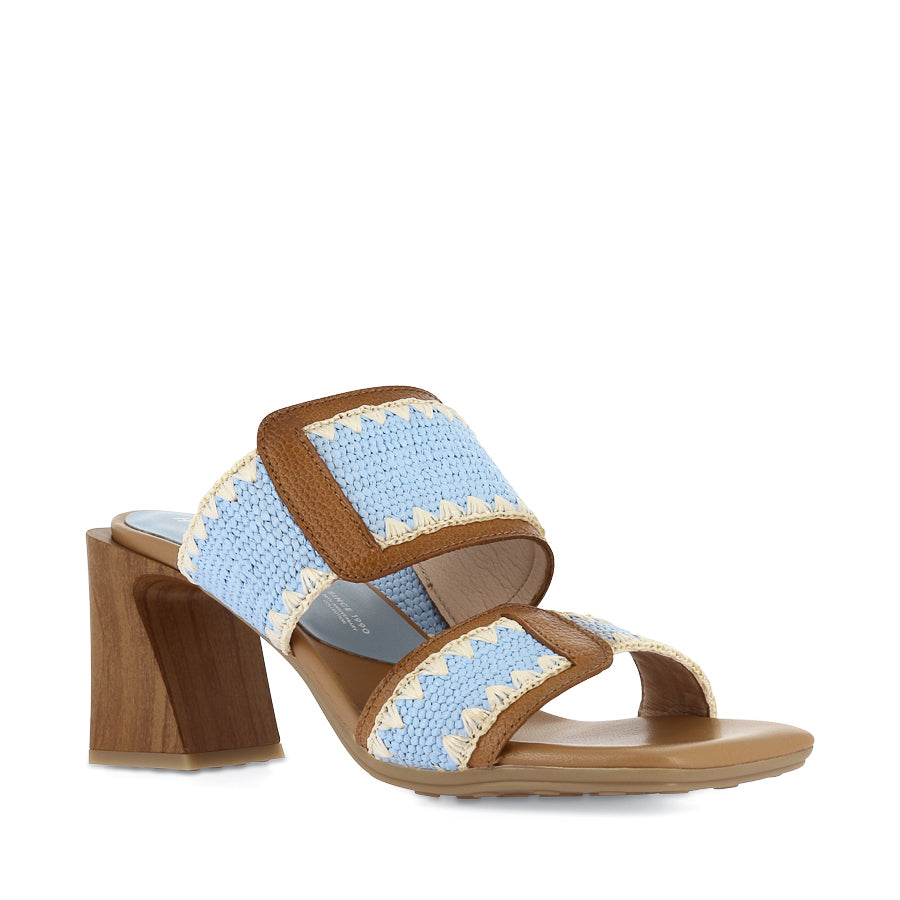 MIAMI - TAN LEATHER/LIGHT BLUE RAFFIA