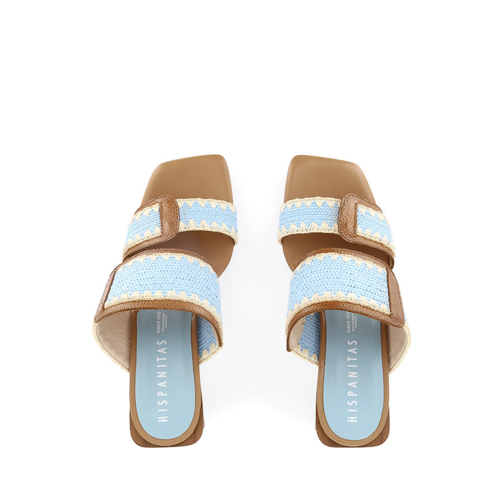 MIAMI - TAN LEATHER/LIGHT BLUE RAFFIA