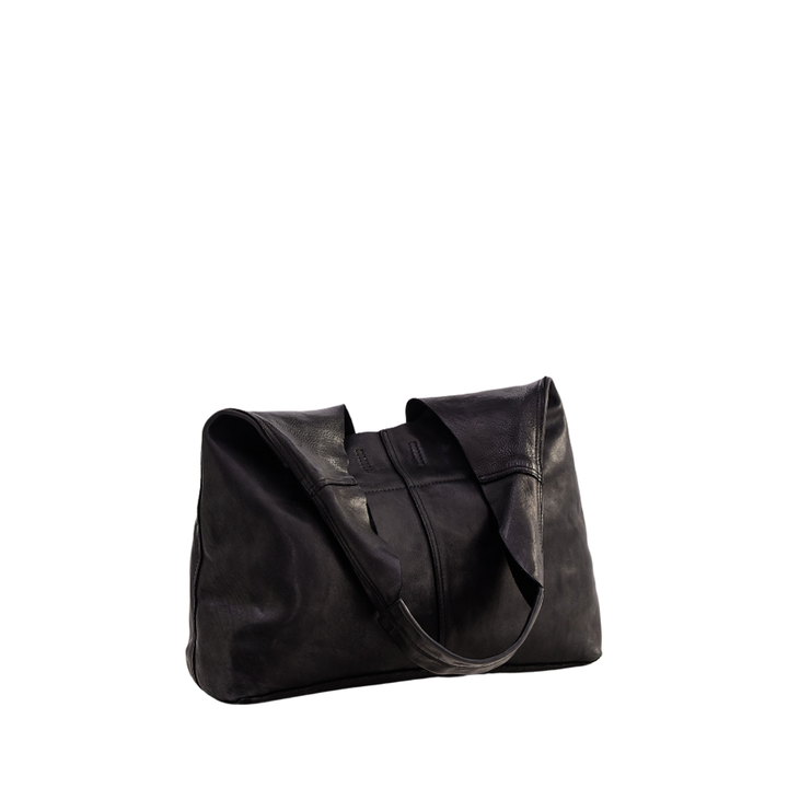 UNLINED SLOUCHY TOTE - BLACK LEATHER