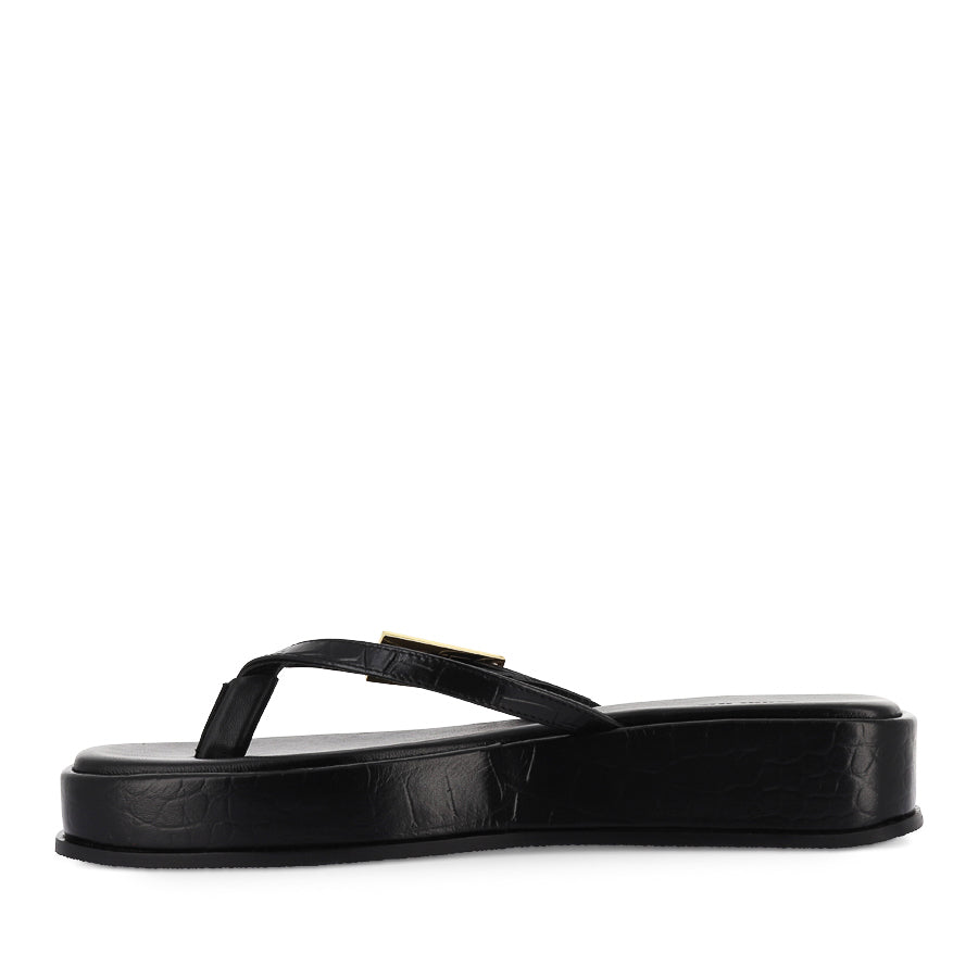 JOSIE SANDAL - BLACK CROC-EMBOSSED LEATHER