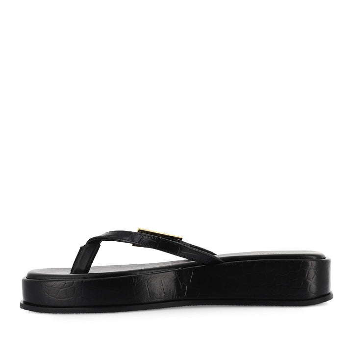 JOSIE SANDAL - BLACK CROC-EMBOSSED LEATHER