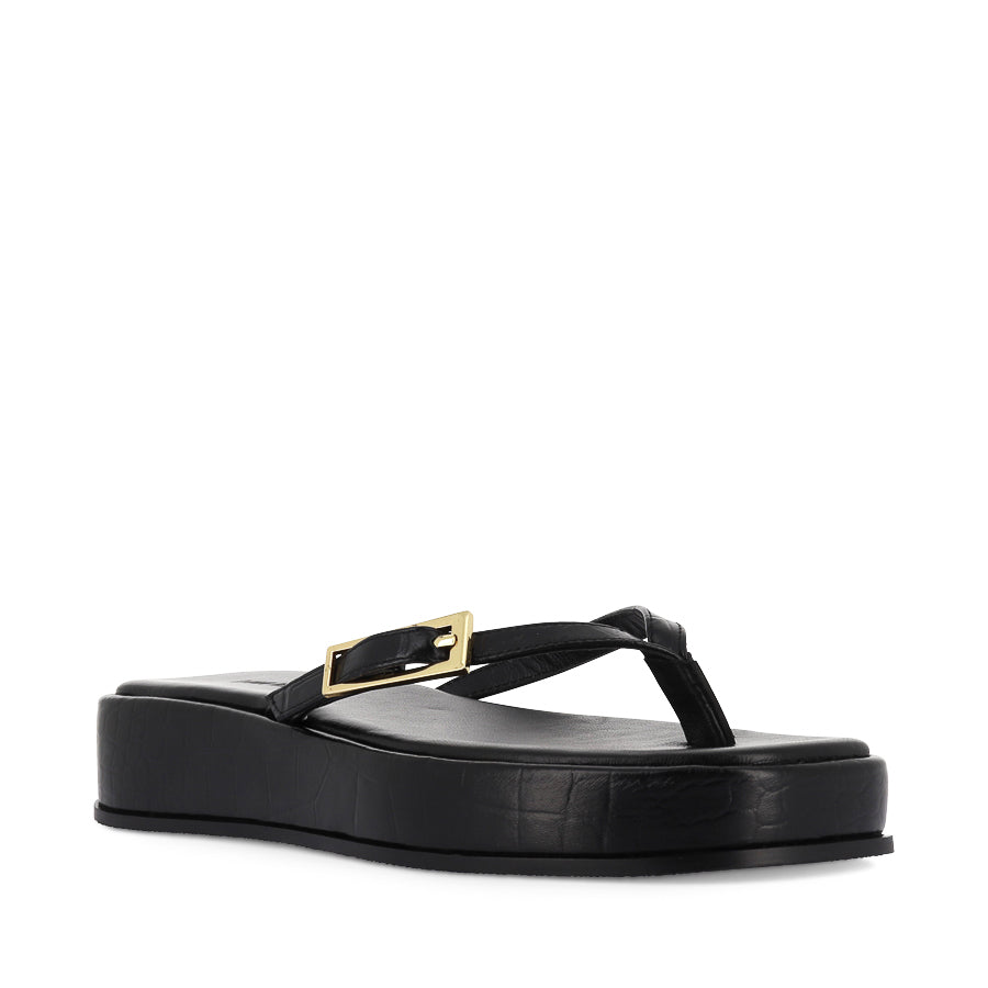 JOSIE SANDAL - BLACK CROC-EMBOSSED LEATHER