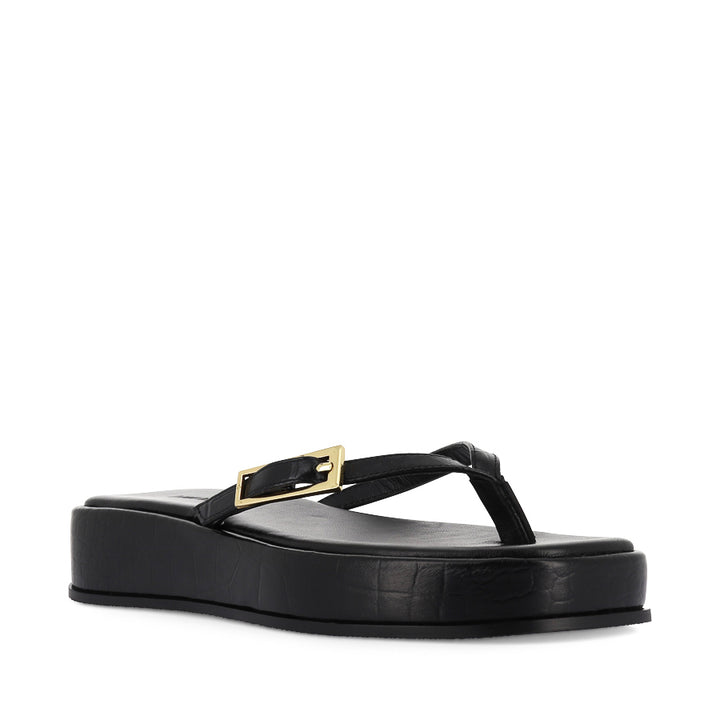 JOSIE SANDAL - BLACK CROC-EMBOSSED LEATHER