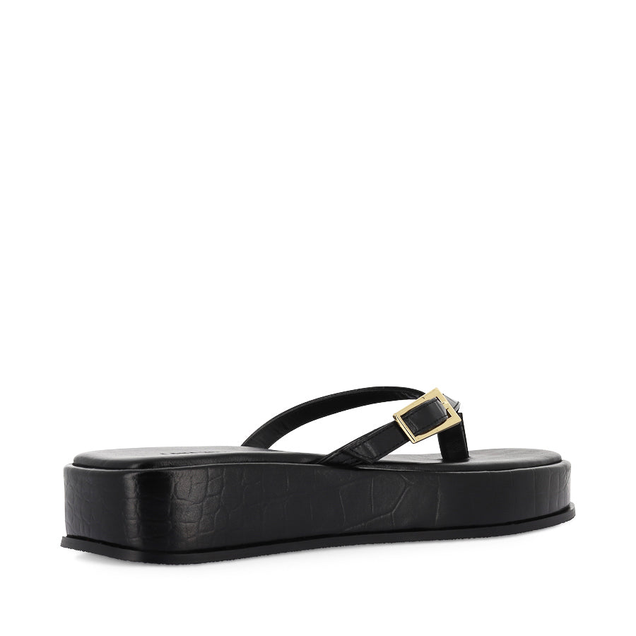 JOSIE SANDAL - BLACK CROC-EMBOSSED LEATHER