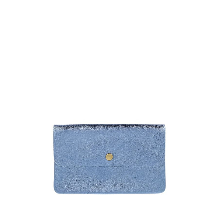 LINE METALLIC LEATHER CLUTCH CROSSBODY - BLUE JEANS