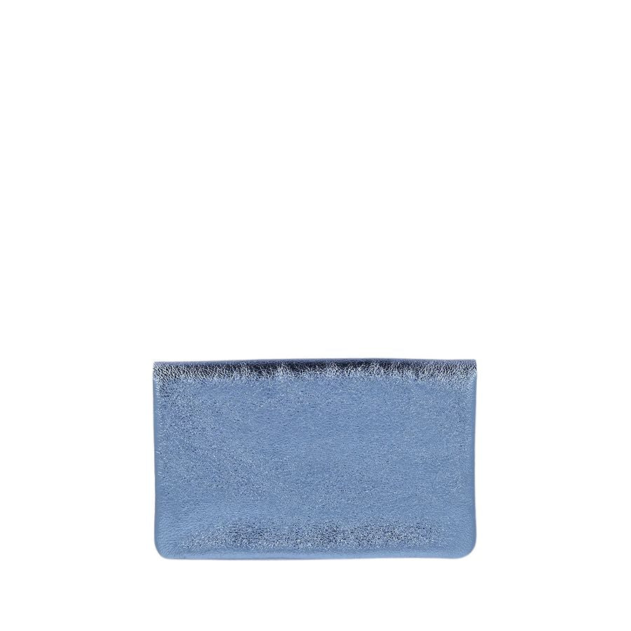 LINE METALLIC LEATHER CLUTCH CROSSBODY - BLUE JEANS
