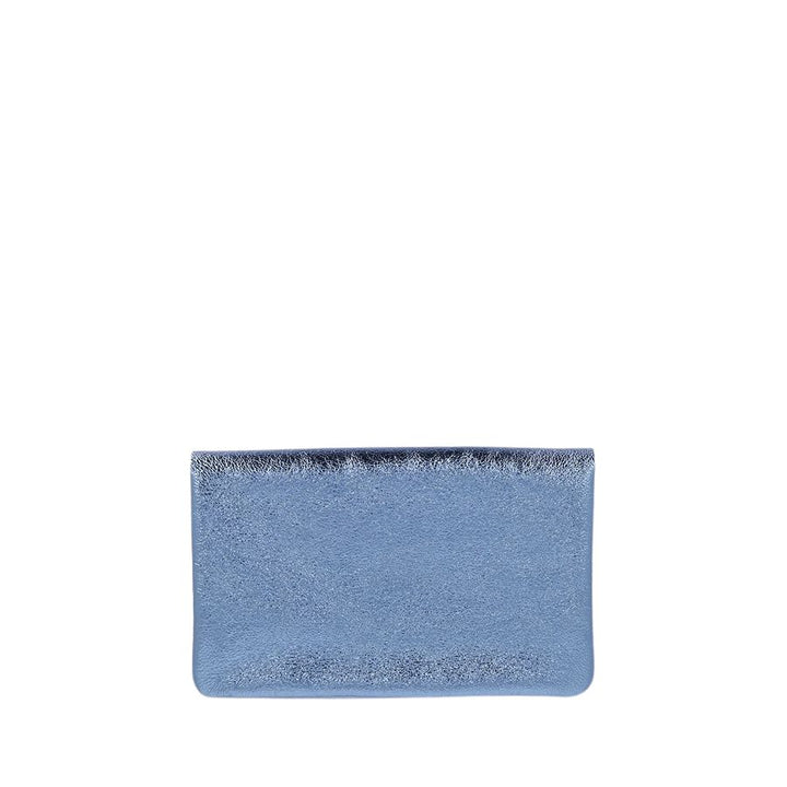 LINE METALLIC LEATHER CLUTCH CROSSBODY - BLUE JEANS