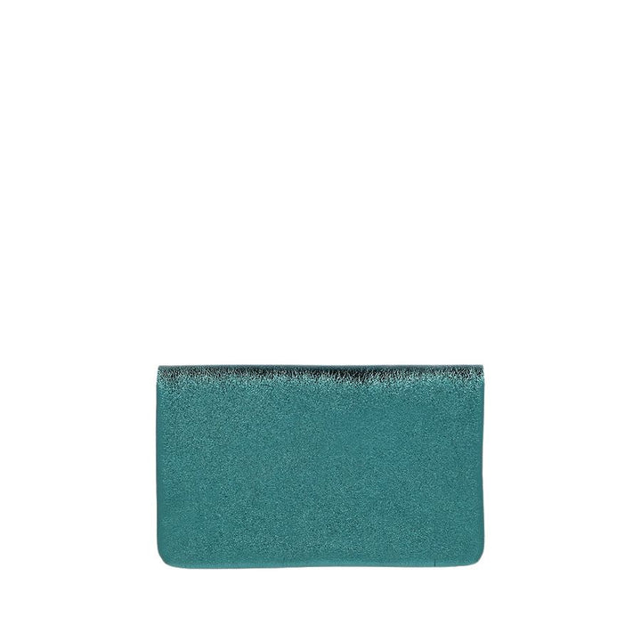 LINE METALLIC LEATHER CLUTCH CROSSBODY - EMERALD