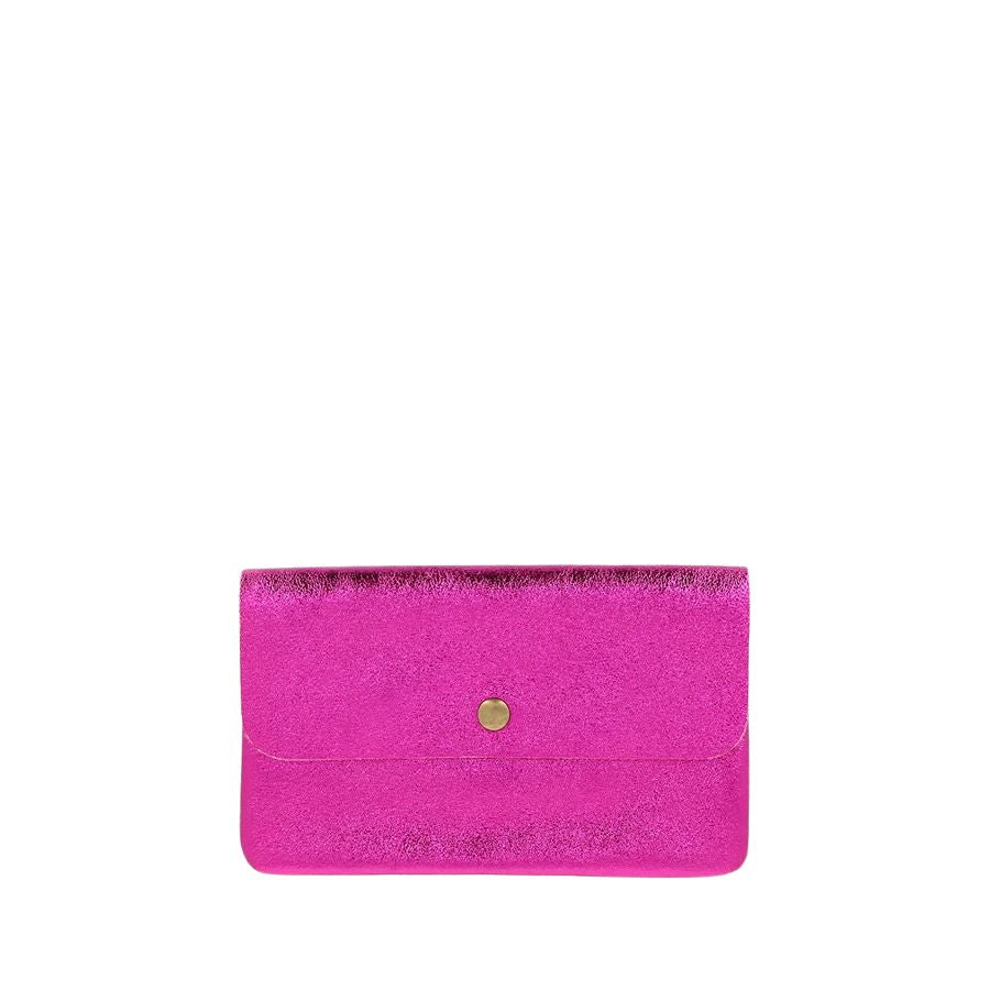 LINE METALLIC LEATHER CLUTCH CROSSBODY - FUCHSIA