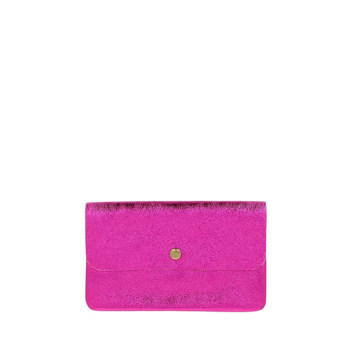 LINE METALLIC LEATHER CLUTCH CROSSBODY - FUCHSIA