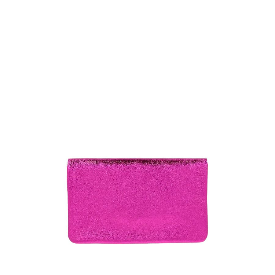 LINE METALLIC LEATHER CLUTCH CROSSBODY - FUCHSIA