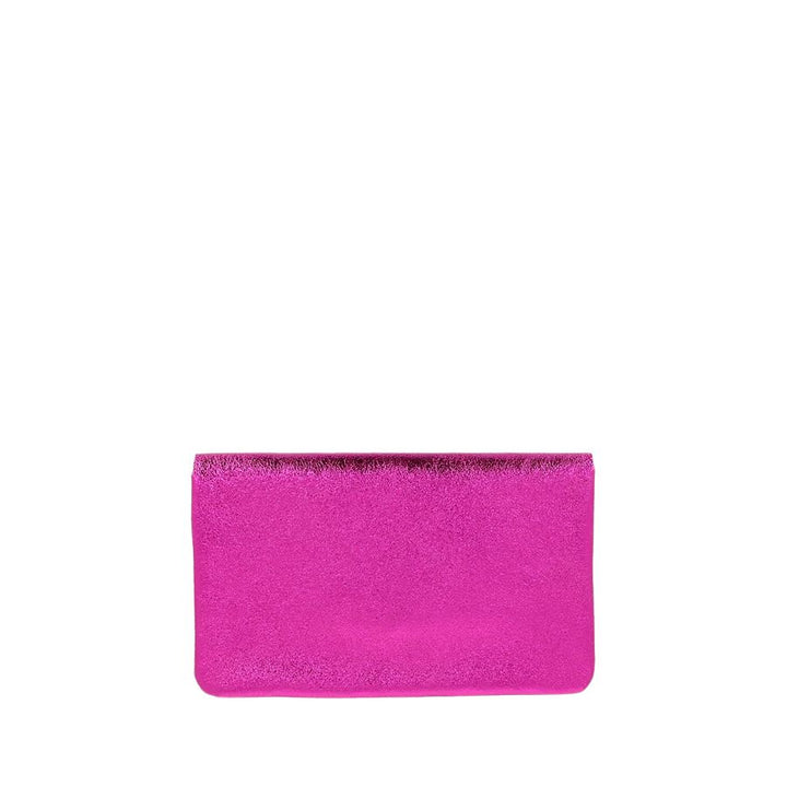 LINE METALLIC LEATHER CLUTCH CROSSBODY - FUCHSIA