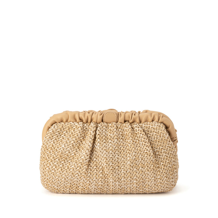 AMALIA PLEATED GATHERED CLUTCH - NATURAL