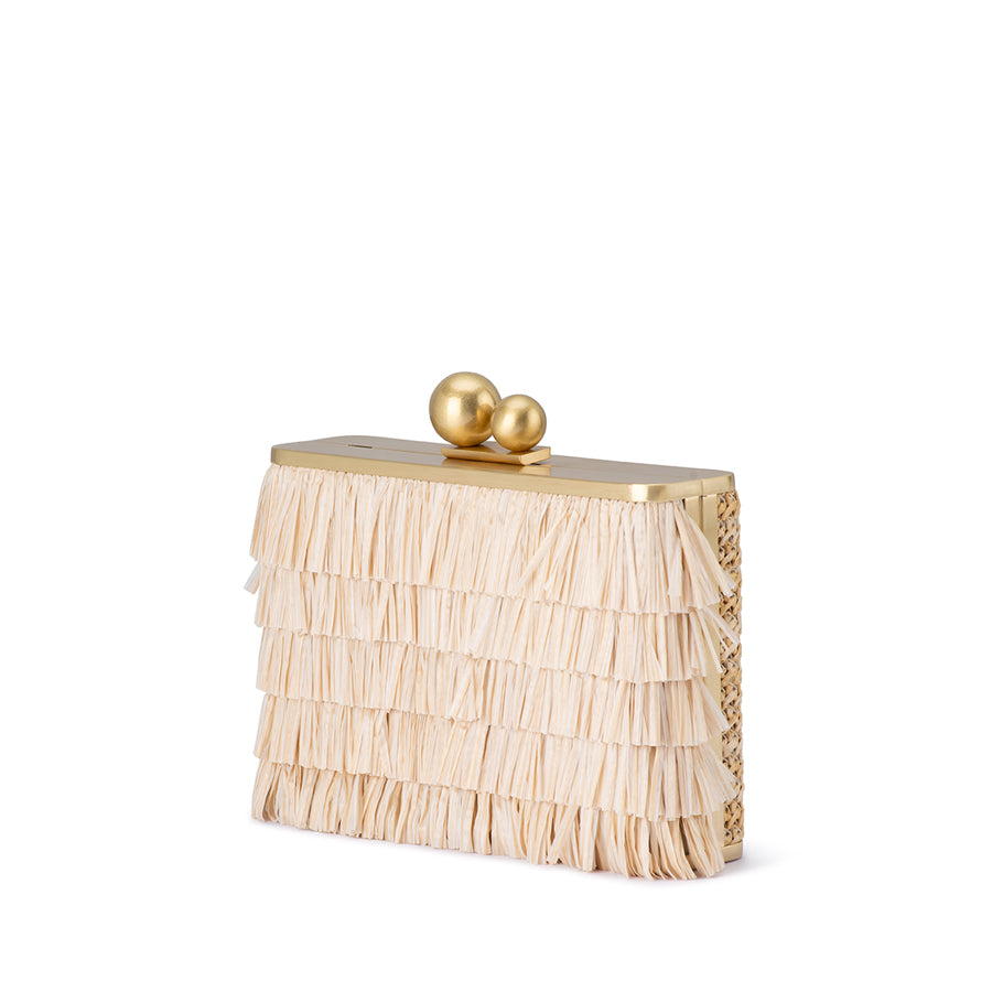 CARLITA FRINGE CLUTCH  - NATURAL