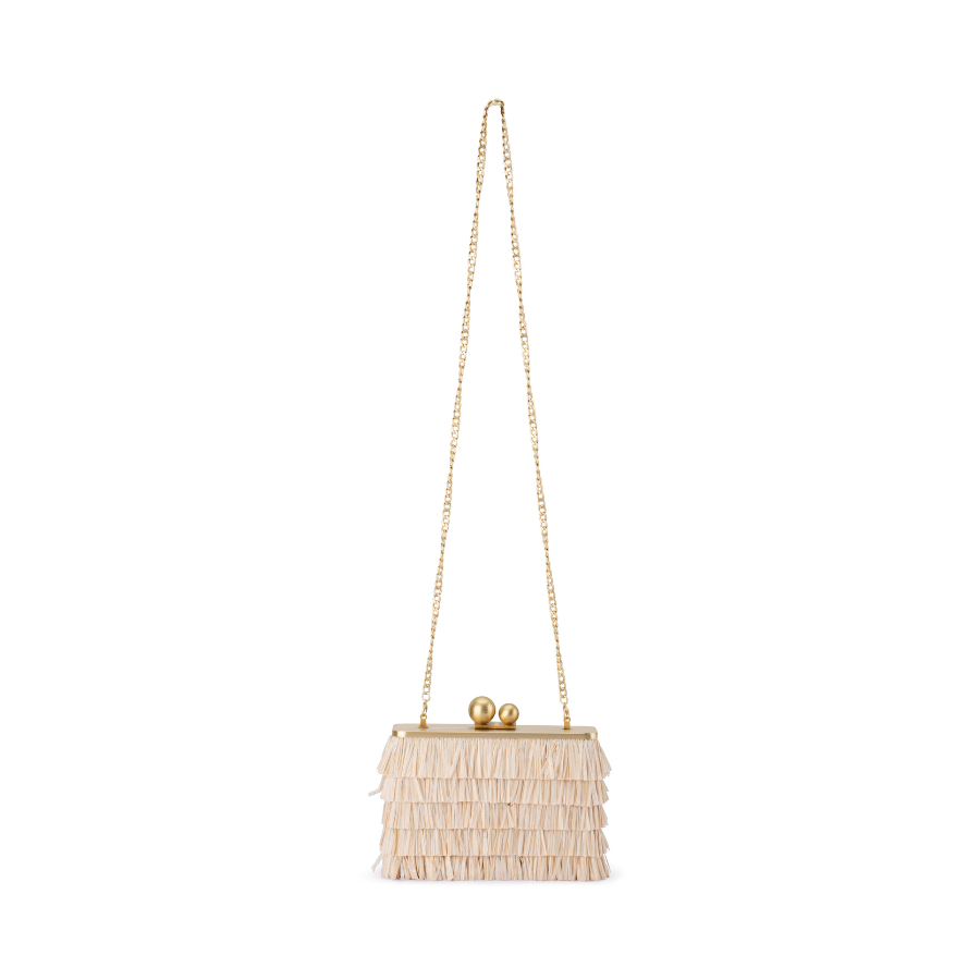 CARLITA FRINGE CLUTCH  - NATURAL