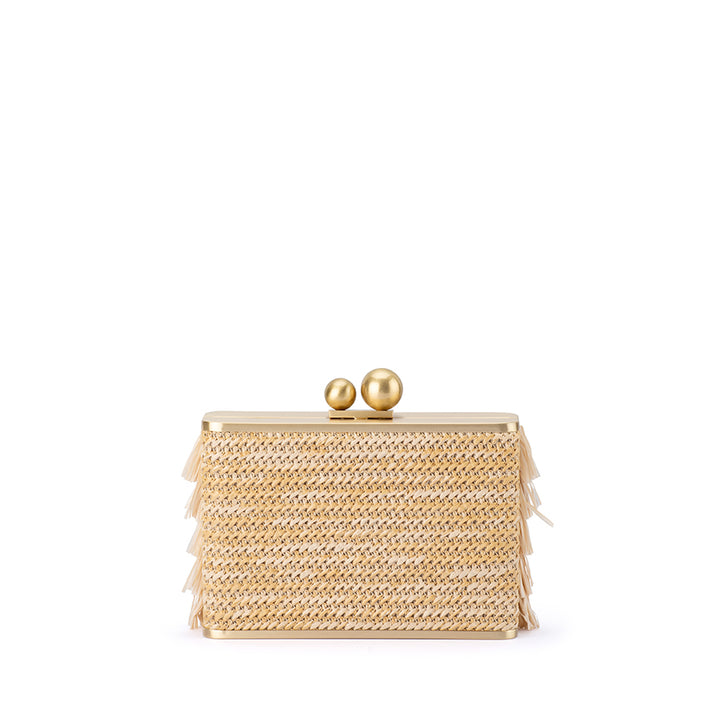 CARLITA FRINGE CLUTCH  - NATURAL