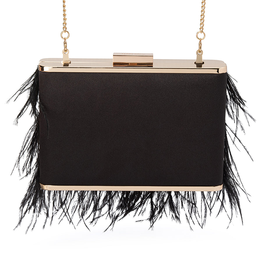 ESTELLE FEATHER CLUTCH - BLACK