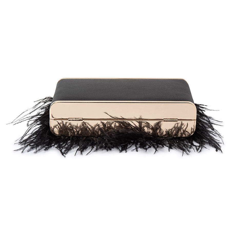 ESTELLE FEATHER CLUTCH - BLACK