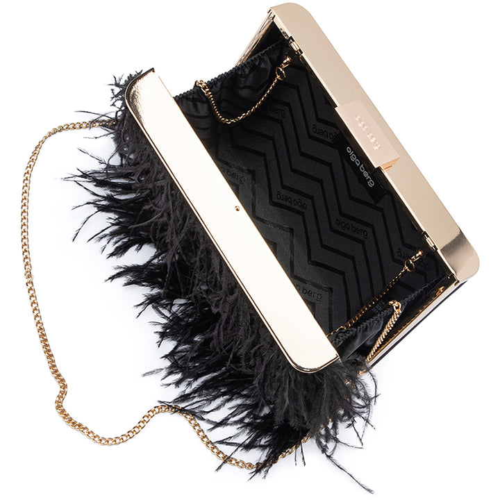 ESTELLE FEATHER CLUTCH - BLACK